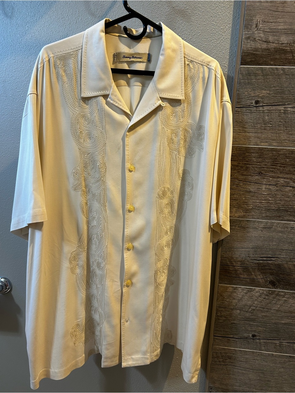 Tommy Bahama Men's Cream Embroidered Short-Sleeve Button-Down Shirt